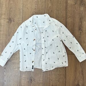 ZARA Boys Cactus Print Button Down Shirt White Size 7